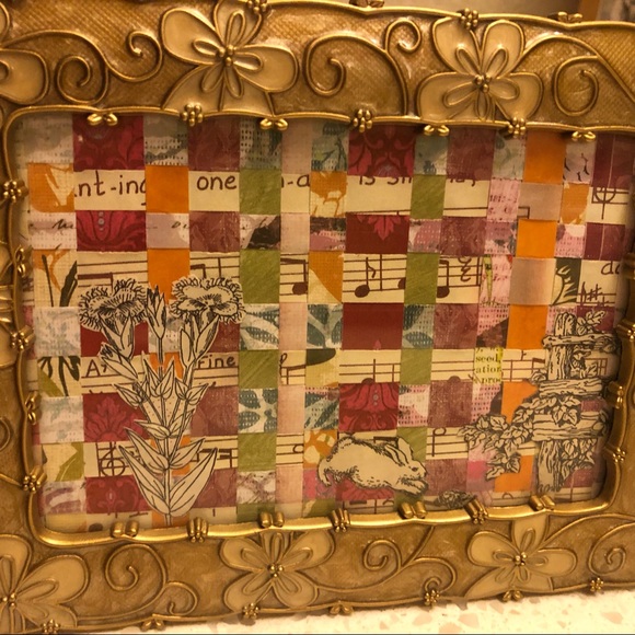 Handmade Paper Weave With Rabbit and Flower Illustrations in Flower Gold Frame - Picture 5 of 7